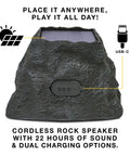 Rock Speaker Connect Stone Outdoor Wireless Speaker with Bluetooth 5.3, 22 Hour Battery Life, Solar Charging, rear view