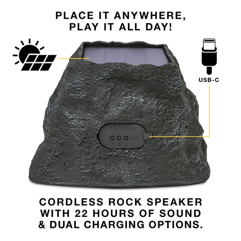 Rock Speaker Connect Stone Outdoor Wireless Speaker with Bluetooth 5.3, 22 Hour Battery Life, Solar Charging, rear view