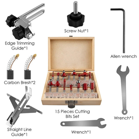 Compact Palm Wood Router Kit 110V 800W Electric Hand Trimmer With Gloves And 15 Router Bits Accessory Set