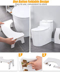 Wooden Toilet Stool For Adults Foldable 7 Inch Squat Poop Stool with Anti Slip Feet shown folded beside toilet