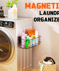 Heavy Duty Magnetic Wire Baskets Set Must Have Large Capacity Metal Shelf Organizer For Garage Kitchen Laundry Workshop Cabinets Ideal For Pegboard And Metal Surfaces 2 Pack attached to laundry machine