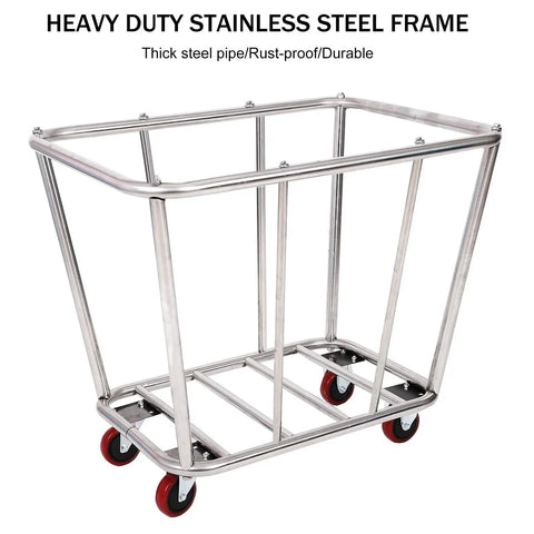 Straight Up Heavy Duty Stainless Steel Rolling Laundry Cart with sturdy steel frame and smooth glide wheels.