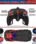 Close-up of 2.4GHz remote and underside details for Transforming RC Cars For Kids Ages 3 To 12 That Turn Into Robots.