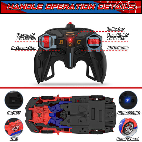 Close-up of 2.4GHz remote and underside details for Transforming RC Cars For Kids Ages 3 To 12 That Turn Into Robots.