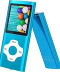 Compact MP3 Player With 32GB Memory Card, FM Radio, Voice Recorder, 1.82 Inch LCD Screen, USB Port, Sleek Blue, colorful display