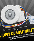 Drop In Evaporator Fan Motor WR60X10185 For GE And Hotpoint Refrigerators Replacement Part AP3875639 front view showing dimensions