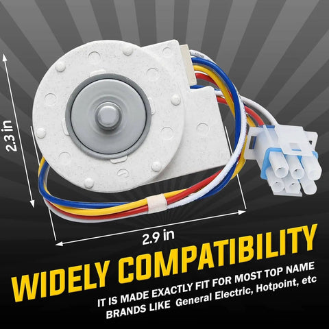 Drop In Evaporator Fan Motor WR60X10185 For GE And Hotpoint Refrigerators Replacement Part AP3875639 front view showing dimensions
