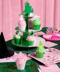 Pink And Green Witch Cupcake Tower 3 Tier Party Ready Birthday Dessert Display Stand For Girls Party Decor Kids Wizard Themed Cake Stand