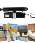 Heavy Duty 12V Linear Actuator Built Solid To Crush Heavy Loads Without Breaking A Sweat Featuring Fast Stroke Speed And Industrial Grade Steel For Any Rigged Up Project with black steel body and wiring.