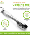 Stainless Steel Measuring Cups And Spoons Set Of 14 With Leveler, Nesting Kitchen Gear, shown rust-resistant and dishwasher safe.