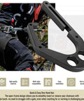 Two Pack Aluminum Tree Climber Hook Set For Shembiner XL Harnesses shown in use on a tree climber's harness with open frame design