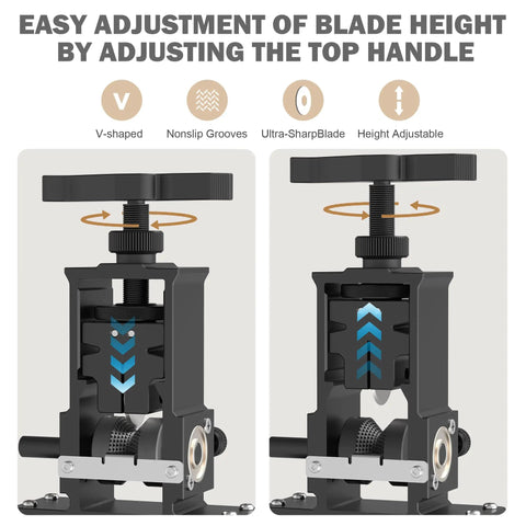 Professional Adjustable Wire Stripper Machine Featuring Zero Hassle Setup And Direct Drill Mount for easy blade height adjustment.