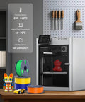 3D printer setup with colorful filament spools, showcasing PETG Filament 1.75mm 4Kg Bundle Black For 3D Printing Tough Outdoor Parts.