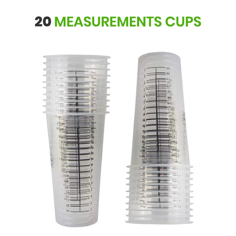 Stack of Mess Free Resin Mixing Cups 20 Pack 16 Ounce Clear Plastic Graduated Epoxy Mixing Cups For Paint Resin Stain And Cooking
