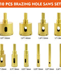 Pro Grade Hole Saw Kit With 17 Pieces Double Suction Cups And Guide Jig, 10 Piece Brazing Hole Saws Set Displayed