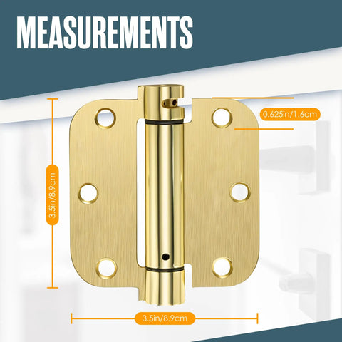 Self Closing Door Hinges With Spring Loaded Auto Close Brass 3.5 Inch Radius Five Eighths Inch Adjustable Tension Easy Install