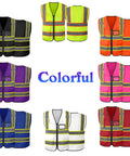 Custom High Visibility Safety Vest With Clean Slick Two Tone Look, Heavy Duty Breathable Mesh, Smooth Zip And Roomy Pockets in vibrant colors.