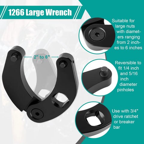 Adjustable Gland Nut Wrench For Hydraulic Cylinders, Beast Of A Spanner Tool For Farm And Construction Equipment, Fits 1266 And 7463, Replaceable Pin Design For Quick Nut Removal And Reinstallation shown in multiple views.