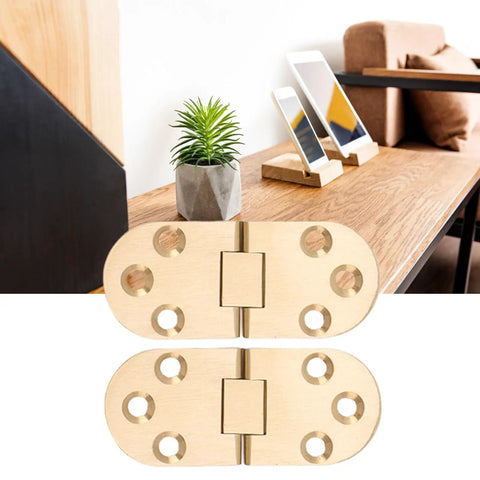 180 Degree Brass Folding Table Hinge CNC Machined Solid Brass Construction With Gold Finish Opens Flat For Desks Visible On Wood Table