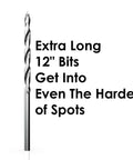 Brad point drill bit, extra-long 12 in, high-speed steel, titanium-coated for wood, side view