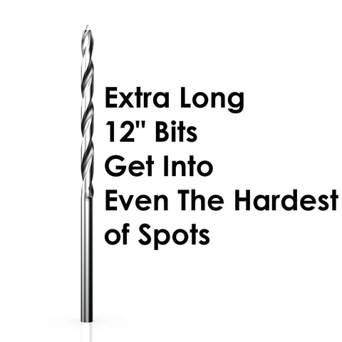 Brad point drill bit, extra-long 12 in, high-speed steel, titanium-coated for wood, side view