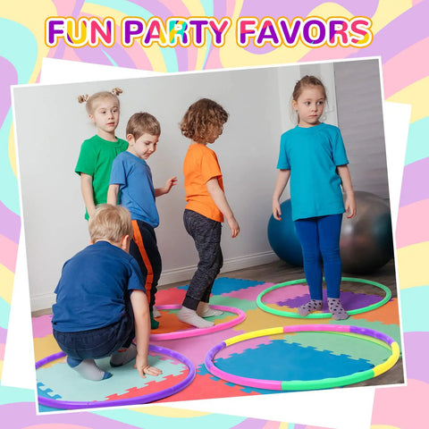 Children playing with 12 Piece Toy Hoop Set For Kids And Teens Adjustable Detachable Exercise Rings, colorful hoops on mat