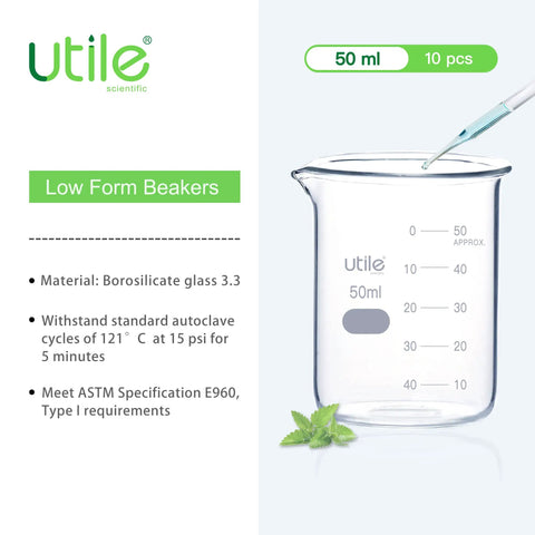 50ml Beaker Shot Glass Set Low Form Borosilicate 3 Point 3 Glass With Double Scale Graduation 10 Piece Laboratory Barware