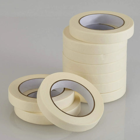 Masking Tape Pack 10 Rolls, 0.75 Inch By 55 Yards, Beige And White General Purpose Tape shown in stacked formation