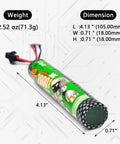 2-Pack Beefed-Up 11.1V 2000mAh Li-Ion Battery Pack With 30C Discharge for RC Cars, shown with dimensions and weight