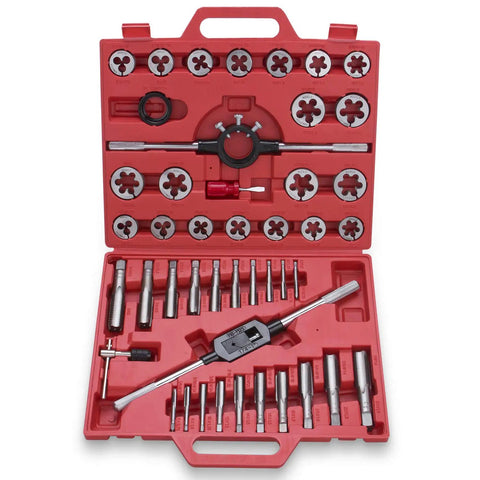 45 Piece Large Size Tap And Die Set For Metric Threads M6 To M24 With Coarse And Fine Teeth, Includes Handle Wrench And Case