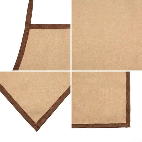 Tough As Nails Heavy Duty Polyurethane Welding Apron Premium Heat Insulation fabric detail with brown trim, showcasing full body protection.