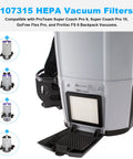 Backpack vacuum with Top Notch HEPA Vacuum Filter Replacement For Backpack Vacuums Compatible With Super Coach Pro 6 And Pro 10 GoFree Flex Pro ProVac FS 6 Twin Pack 2 Pack High Efficiency Filtration To Keep Suction Strong And Dust Free For Pro Series Models installed.