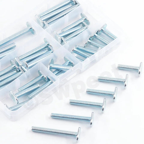 40 Piece T Track Bolts Set in Five Sizes 1/4-20 Through 2 Inches, Silver Tee Bolts for Universal T Slot Tracks in storage box