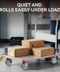 Heavy Duty 4 Inch Casters Set Of 4 Built Tough With Quiet Thermoplastic Rubber Wheels on a cart with boxes for easy transport.