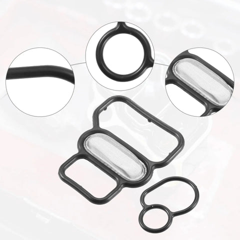 VTEC Solenoid Gasket Spool Valve Filter Screen Kit For Honda Civic With O Ring Pack Of 3 Black EZ Install Direct Fit Replacement Filters