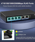 6-Port 10G and 2.5G Ethernet Switch With Dual 10GBASE-T Ports, Four 2.5G And Two 10G RJ45 Ports, on display stand, front view