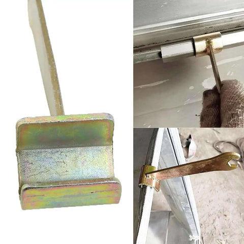 Metal Duct Clamp Wrench For HVAC Manual Tool Universal Flange Pipe Clamp Clip Dual Purpose Spanner in use and close-up view