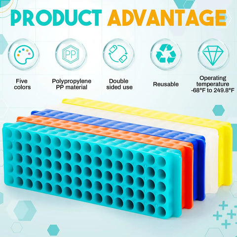 Ten Pack Double-Sided Tube Rack With 80 And 60 Hole Plates, Vial Holder For 0.2mL To 2mL Centrifuge Tubes, Polypropylene