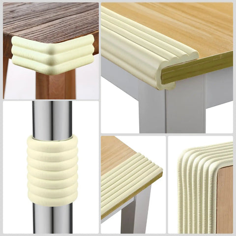 Ultimate Baby Proofing Edge Guards With Quick Stick Tape Extra Wide Soft Foam Corners covering sharp table edges and corners.