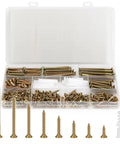DIY Ready Wood Screws Kit 270 Pc Set With Anchors 8 Sizes Flat Head Phillips Drywall Screws Zinc Plated Yellow High Hardness Carbon Steel Handy Home Improvement Must Have For Any Project, open organizer with assorted screws