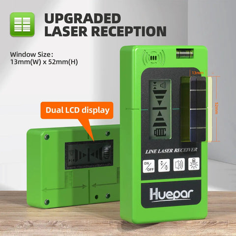 LR-5RG Laser Receiver For Line Lasers With Green And Red Beam Detection, Two-Sided Back-Lit LCD Displays in green casing