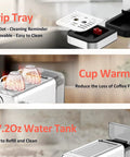 Drip tray, cup warmer, and 37.2oz water tank features of espresso machine for cafe style shot at home.