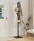 Freestanding Coat Rack With Stable Square Base 8 Hooks And 3 Adjustable Heights For Bedroom Office Or Entryway in black.