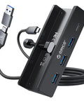 Clamp On USB Hub With External Power Sleek Aluminum 4 Port USB 3.0 Adapter With Three USB A Data Ports And A USB C Port