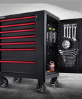 Beefy Heavy Duty Steel Tool Box With 7 Lockable Drawers, Rolling Tool Cabinet With Open Side Organizer For Garage Use
