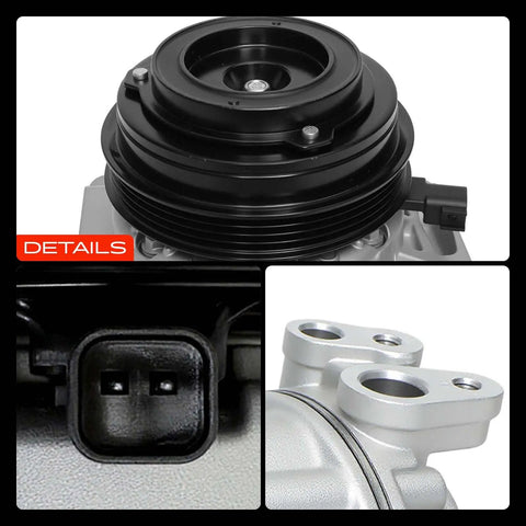 HV17 AC Compressor With Clutch And Prefilled Oil Compatible With Jeep Wrangler 2020 To 2023 V6 3.6L showing detailed views of clutch and connections.