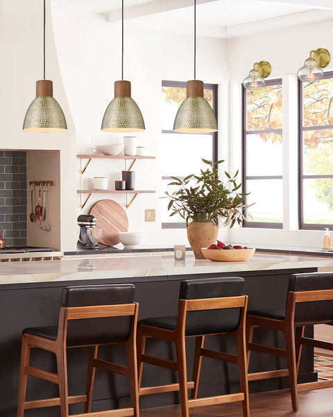 Hammered Pendant Lights For Kitchen Island 7 Inch Solid Wood Vintage Metal Hanging Light Fixture over dining area