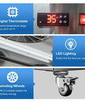 Digital thermostats, LED lighting, and swivel wheels showcase features of Rock Solid Heavy Duty 54 Inch Commercial Refrigerator Two Door Stainless Steel Reach In Upright Fridge Fan Cooled Forty Nine Cubic Feet Capacity For Restaurants Bars And Shops Built For The Daily Grind With Zero Hassle.