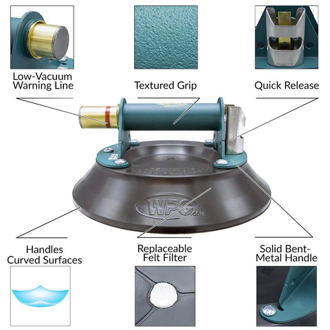 Woods Powr-Grip N6450 10-inch concave vacuum cup with metal handle, teal body
