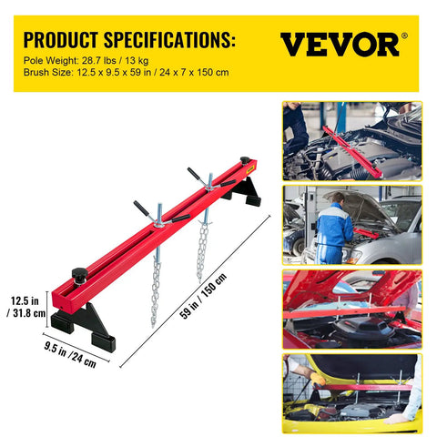Beefy Heavy Duty Engine Support Bar 1100 Lbs Capacity For Transmissions And Engine Removal With 2 Point Lift Dual Hooks Stable Hoist For Home Garages And Auto Repair Shops, 59 in